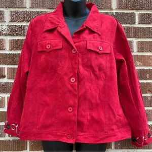 RELATIVITY faux suede embroidered with pockets red jacket Size L